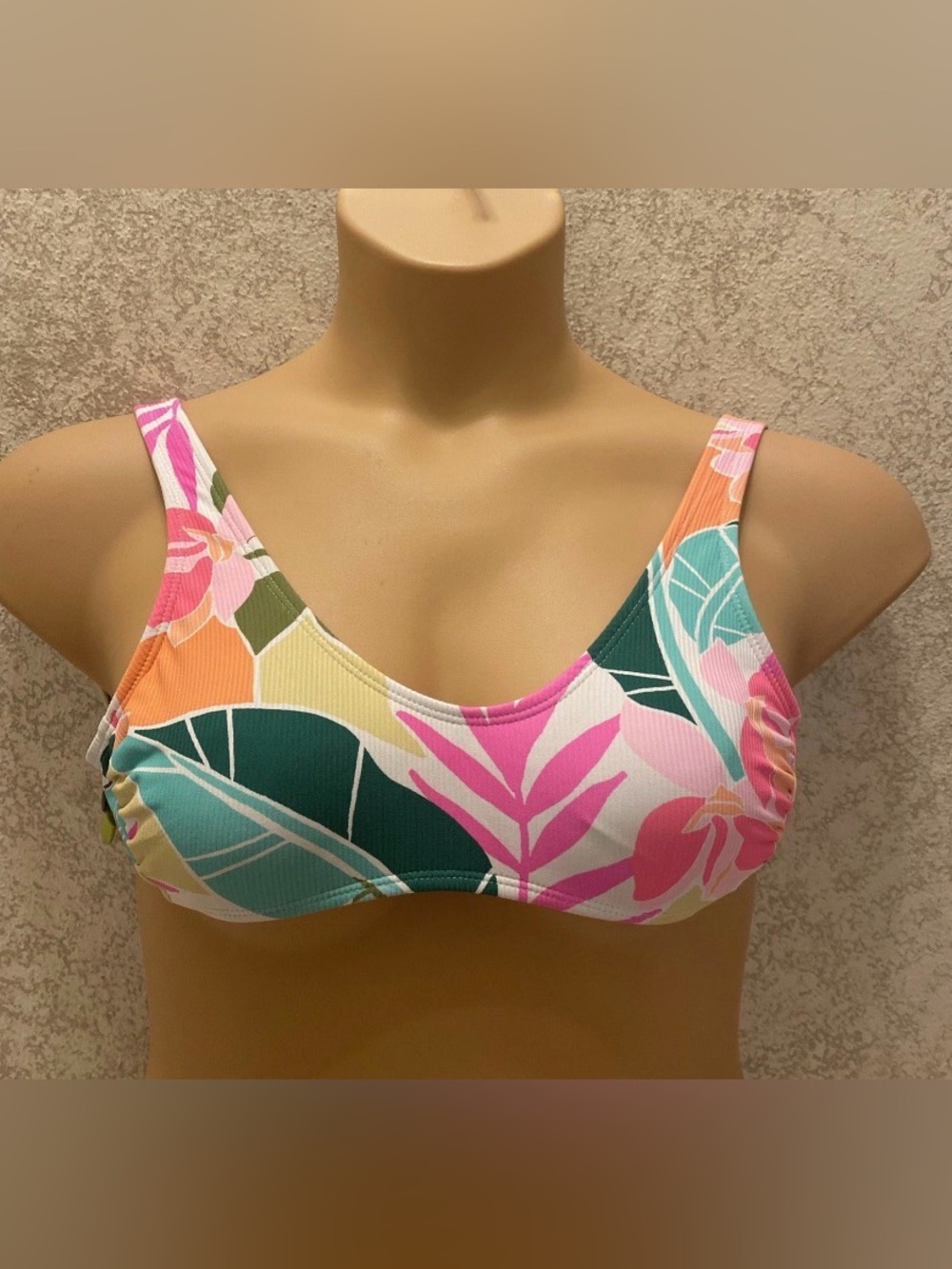 Xhilaration Tropical Abstract Floral Bikini Top in Pink, Green, Orange